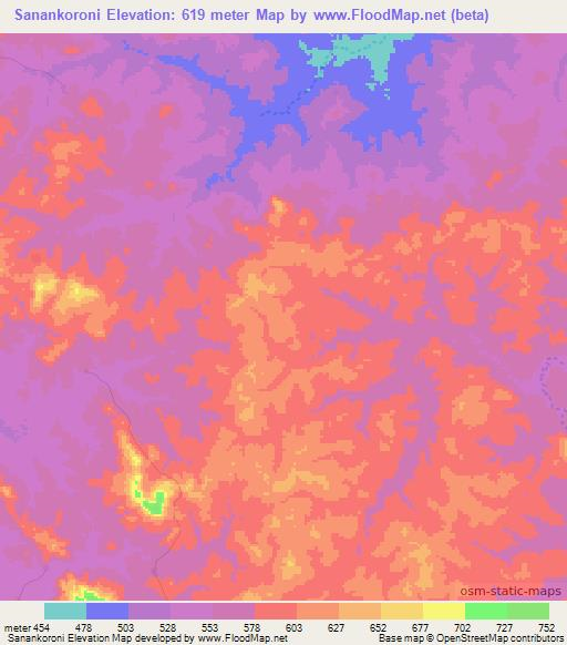 Sanankoroni,Guinea Elevation Map