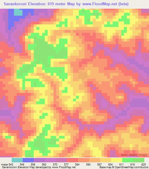 Sanankoroni,Guinea Elevation Map