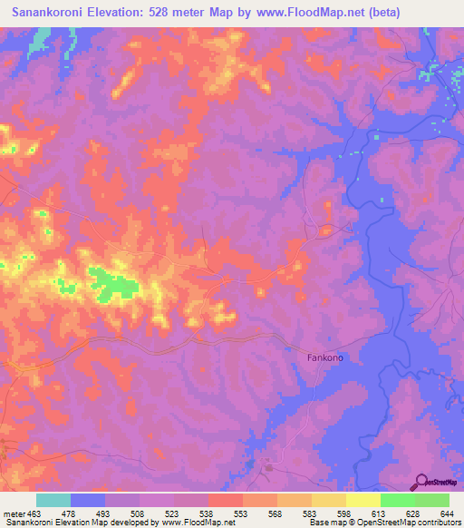 Sanankoroni,Guinea Elevation Map