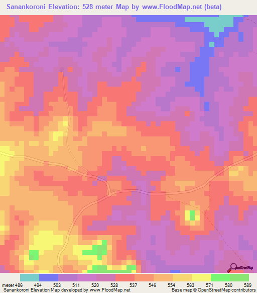 Sanankoroni,Guinea Elevation Map