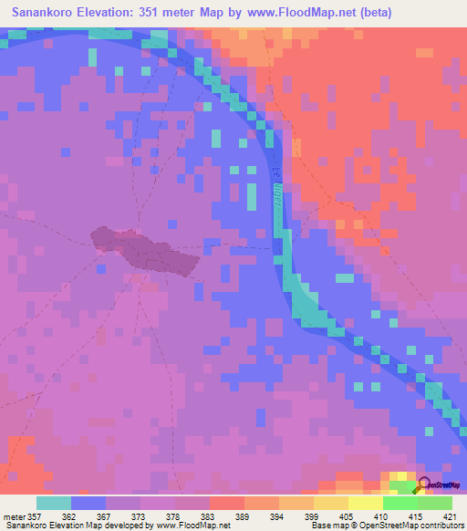 Sanankoro,Guinea Elevation Map