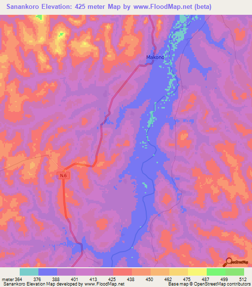 Sanankoro,Guinea Elevation Map