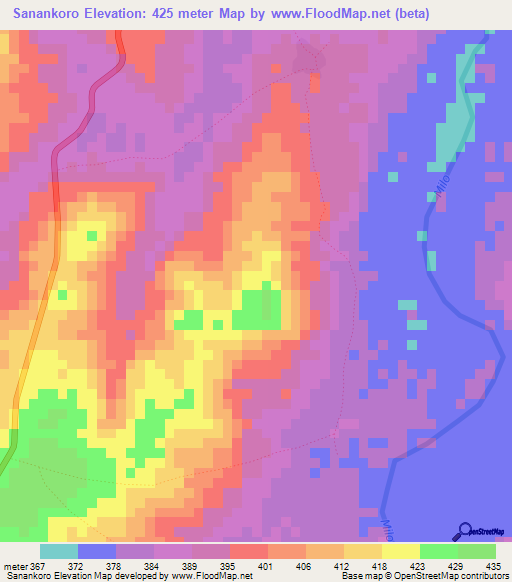 Sanankoro,Guinea Elevation Map