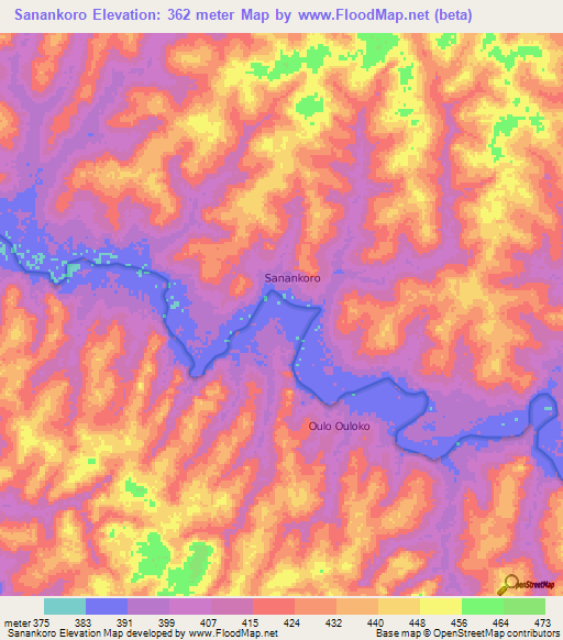 Sanankoro,Guinea Elevation Map