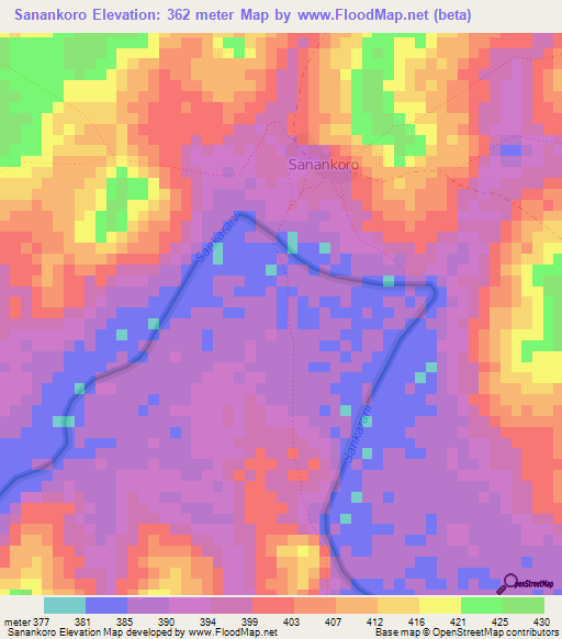 Sanankoro,Guinea Elevation Map