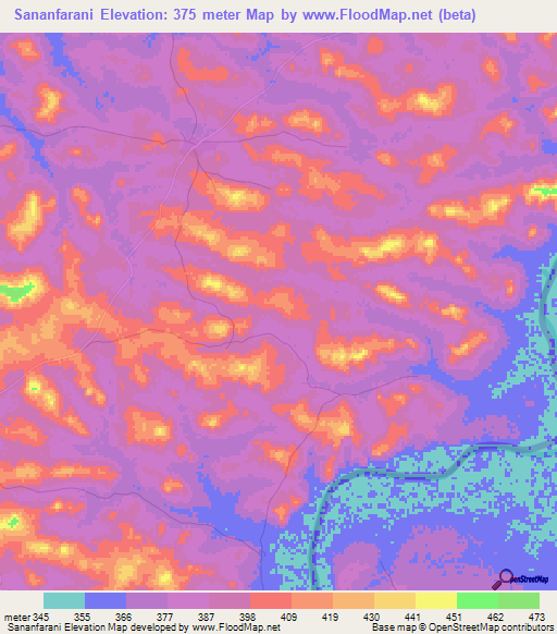 Sananfarani,Guinea Elevation Map