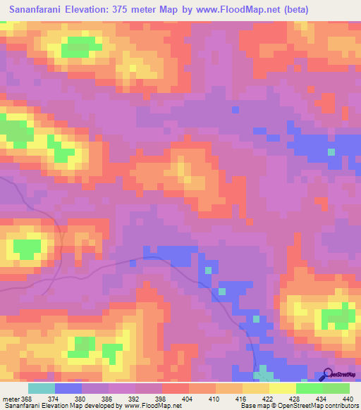 Sananfarani,Guinea Elevation Map