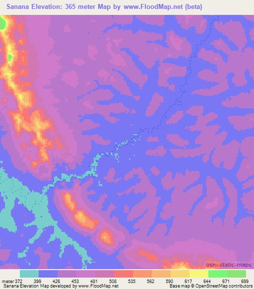 Sanana,Guinea Elevation Map