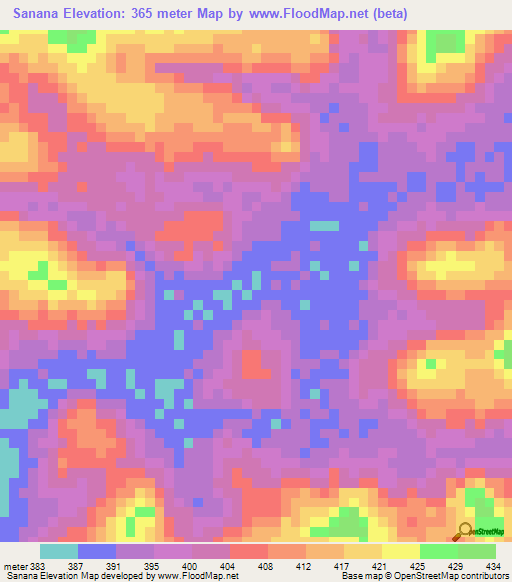 Sanana,Guinea Elevation Map