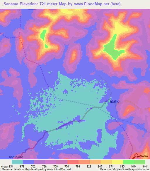 Sanama,Guinea Elevation Map