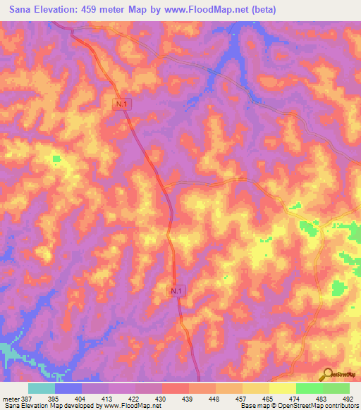 Sana,Guinea Elevation Map