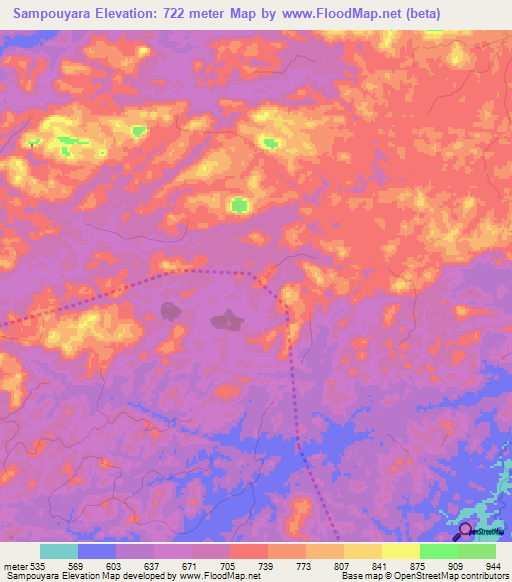 Sampouyara,Guinea Elevation Map