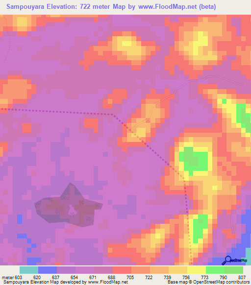 Sampouyara,Guinea Elevation Map