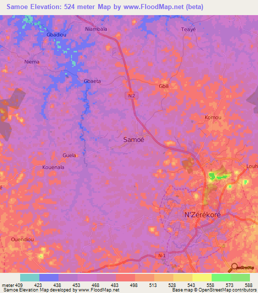 Samoe,Guinea Elevation Map