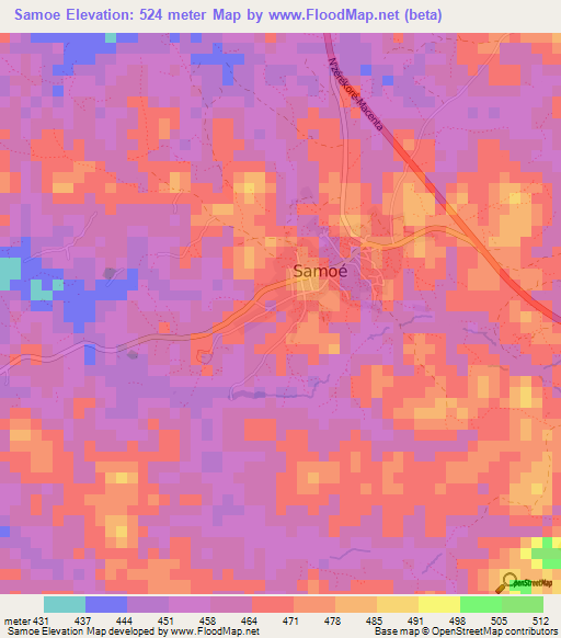 Samoe,Guinea Elevation Map