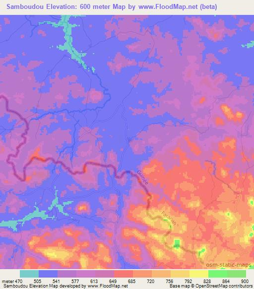 Samboudou,Guinea Elevation Map