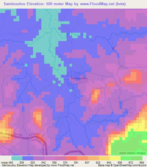 Samboudou,Guinea Elevation Map