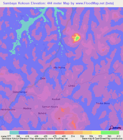 Sambaya Kokoun,Guinea Elevation Map