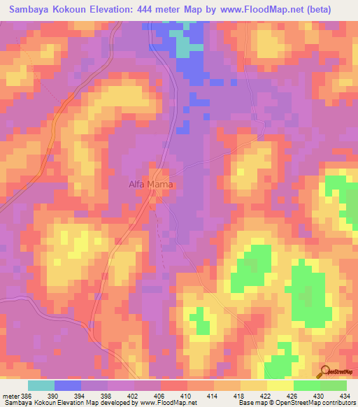 Sambaya Kokoun,Guinea Elevation Map