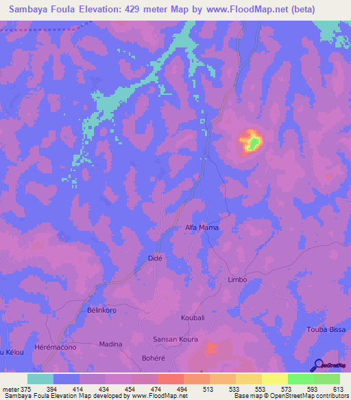 Sambaya Foula,Guinea Elevation Map