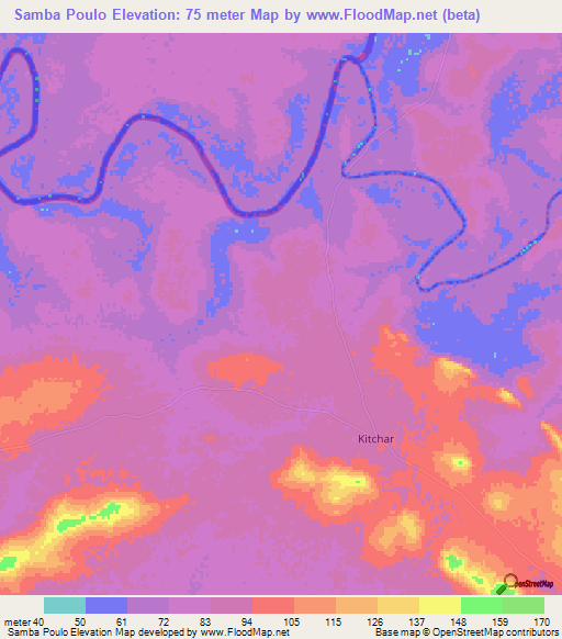 Samba Poulo,Guinea Elevation Map