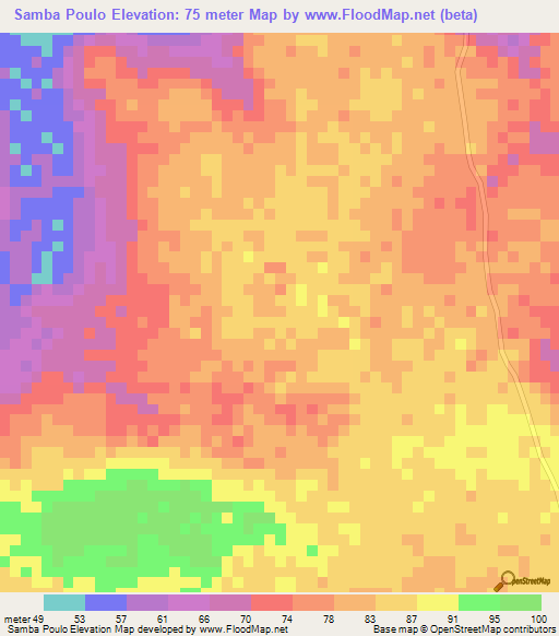 Samba Poulo,Guinea Elevation Map