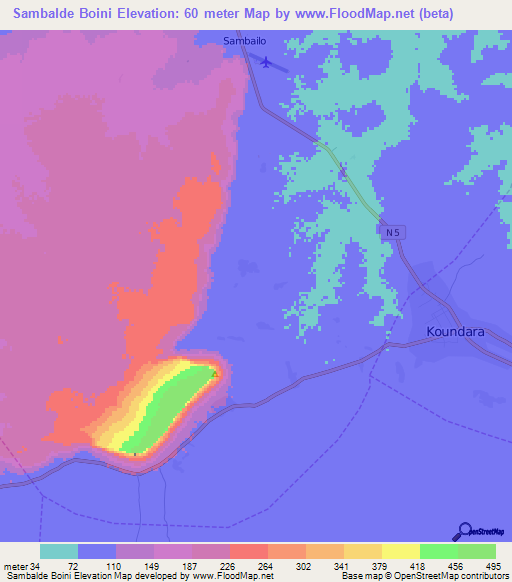 Sambalde Boini,Guinea Elevation Map