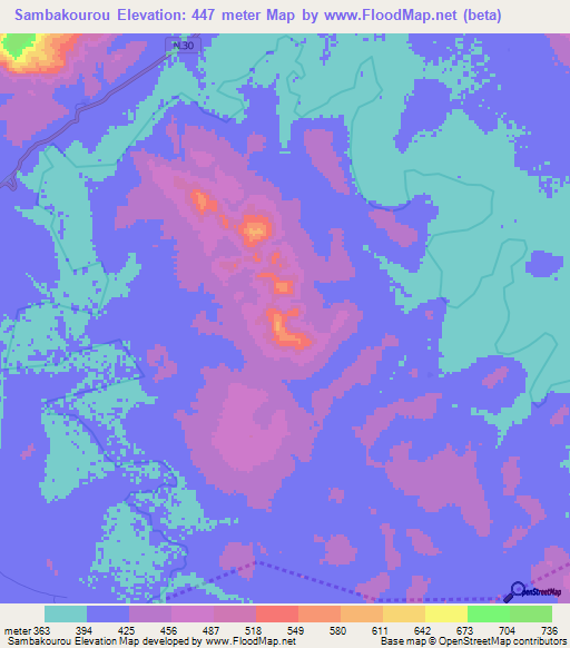 Sambakourou,Guinea Elevation Map