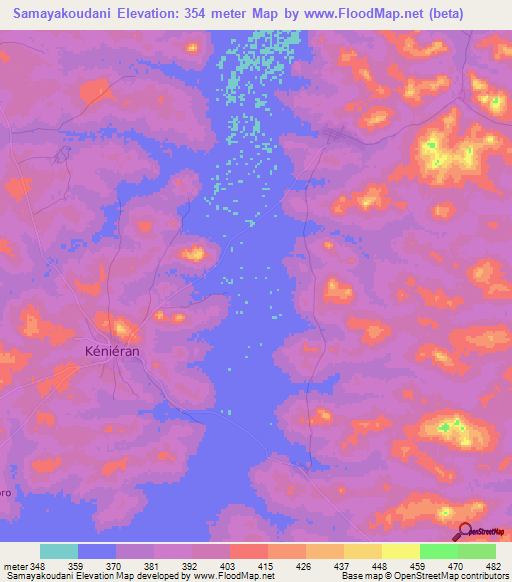 Samayakoudani,Guinea Elevation Map