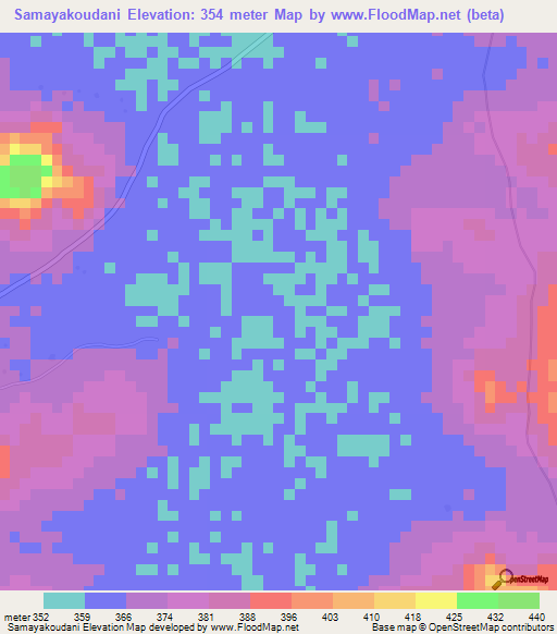 Samayakoudani,Guinea Elevation Map