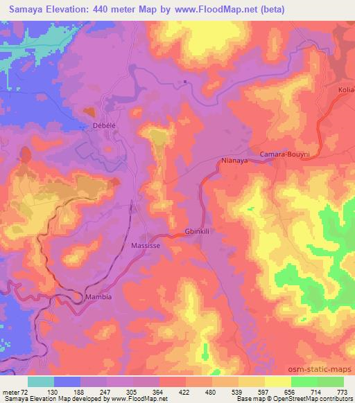 Samaya,Guinea Elevation Map