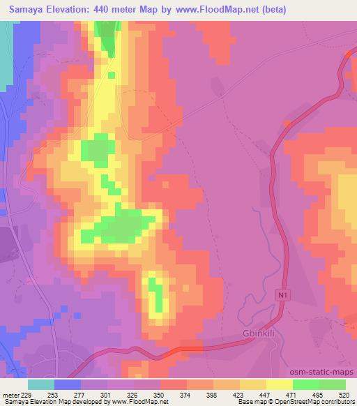 Samaya,Guinea Elevation Map