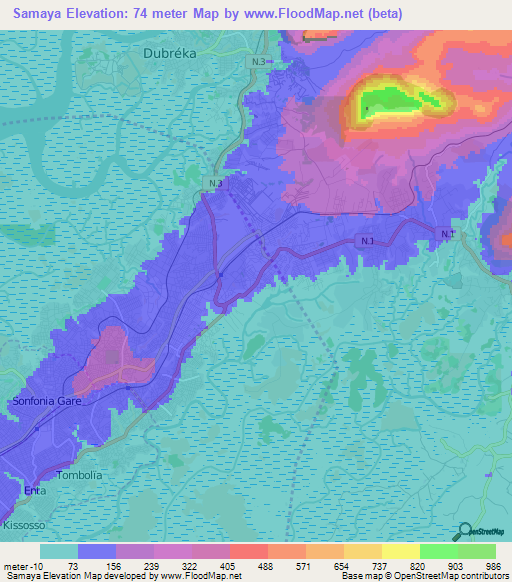 Samaya,Guinea Elevation Map