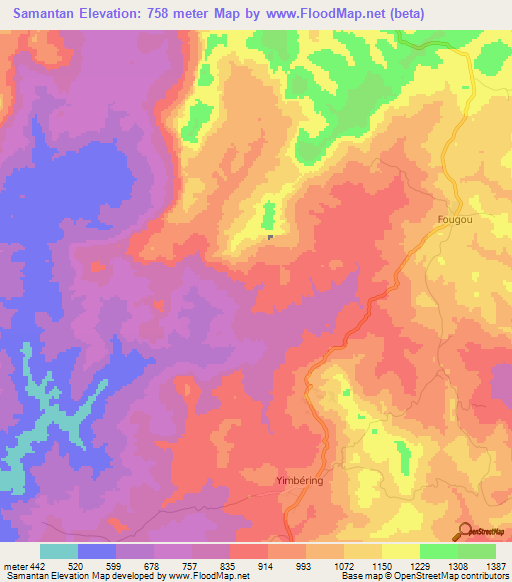 Samantan,Guinea Elevation Map