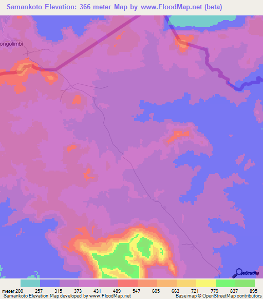 Samankoto,Guinea Elevation Map