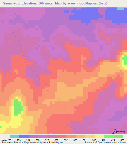 Samankoto,Guinea Elevation Map