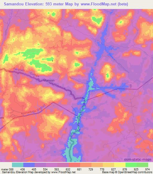 Samandou,Guinea Elevation Map