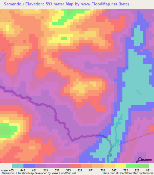 Samandou,Guinea Elevation Map