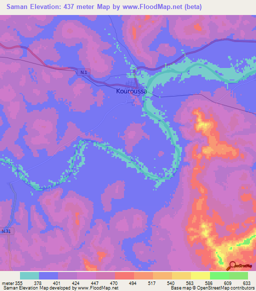 Saman,Guinea Elevation Map