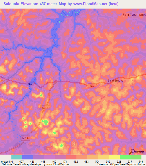 Salounia,Guinea Elevation Map