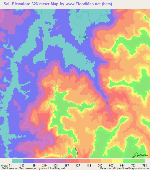 Sali,Guinea Elevation Map