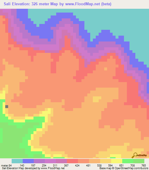 Sali,Guinea Elevation Map