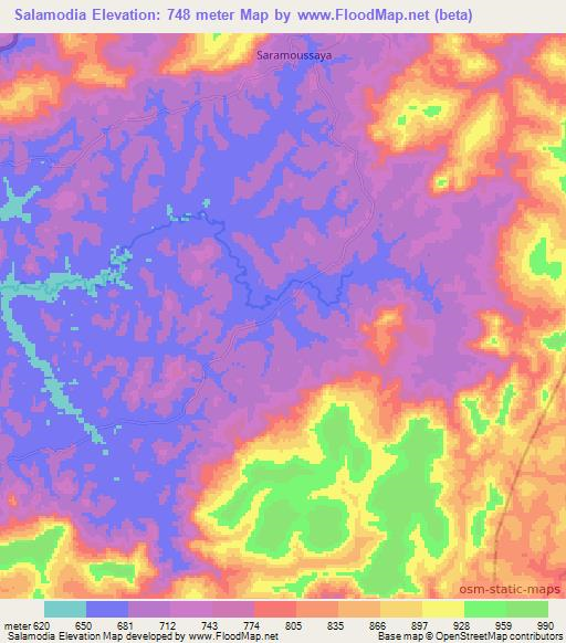 Salamodia,Guinea Elevation Map