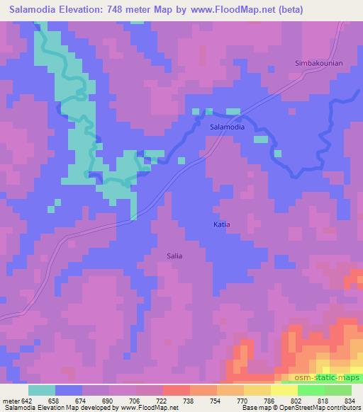 Salamodia,Guinea Elevation Map