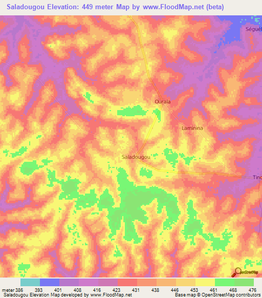 Saladougou,Guinea Elevation Map