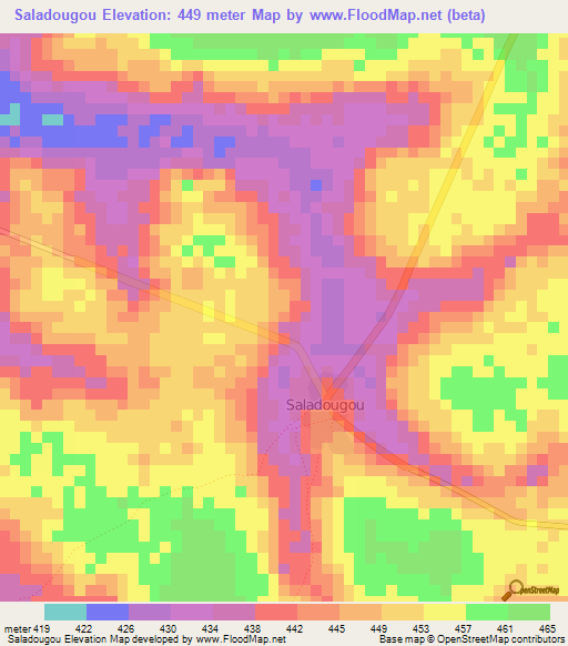 Saladougou,Guinea Elevation Map