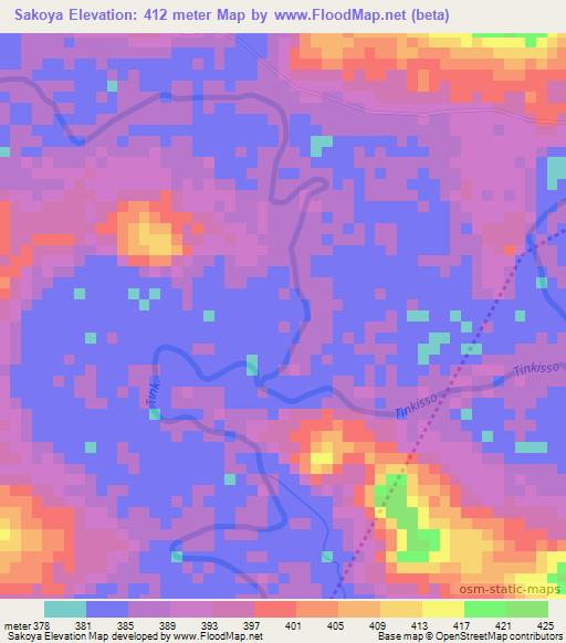 Sakoya,Guinea Elevation Map