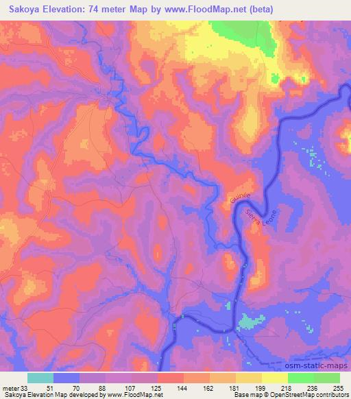 Sakoya,Guinea Elevation Map