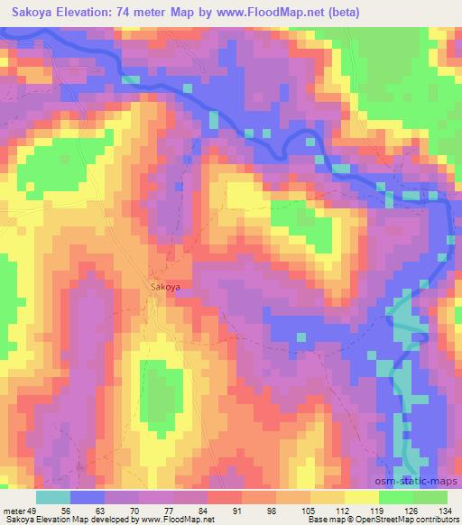 Sakoya,Guinea Elevation Map