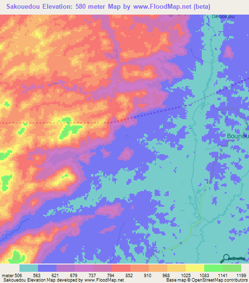 Sakouedou,Guinea Elevation Map